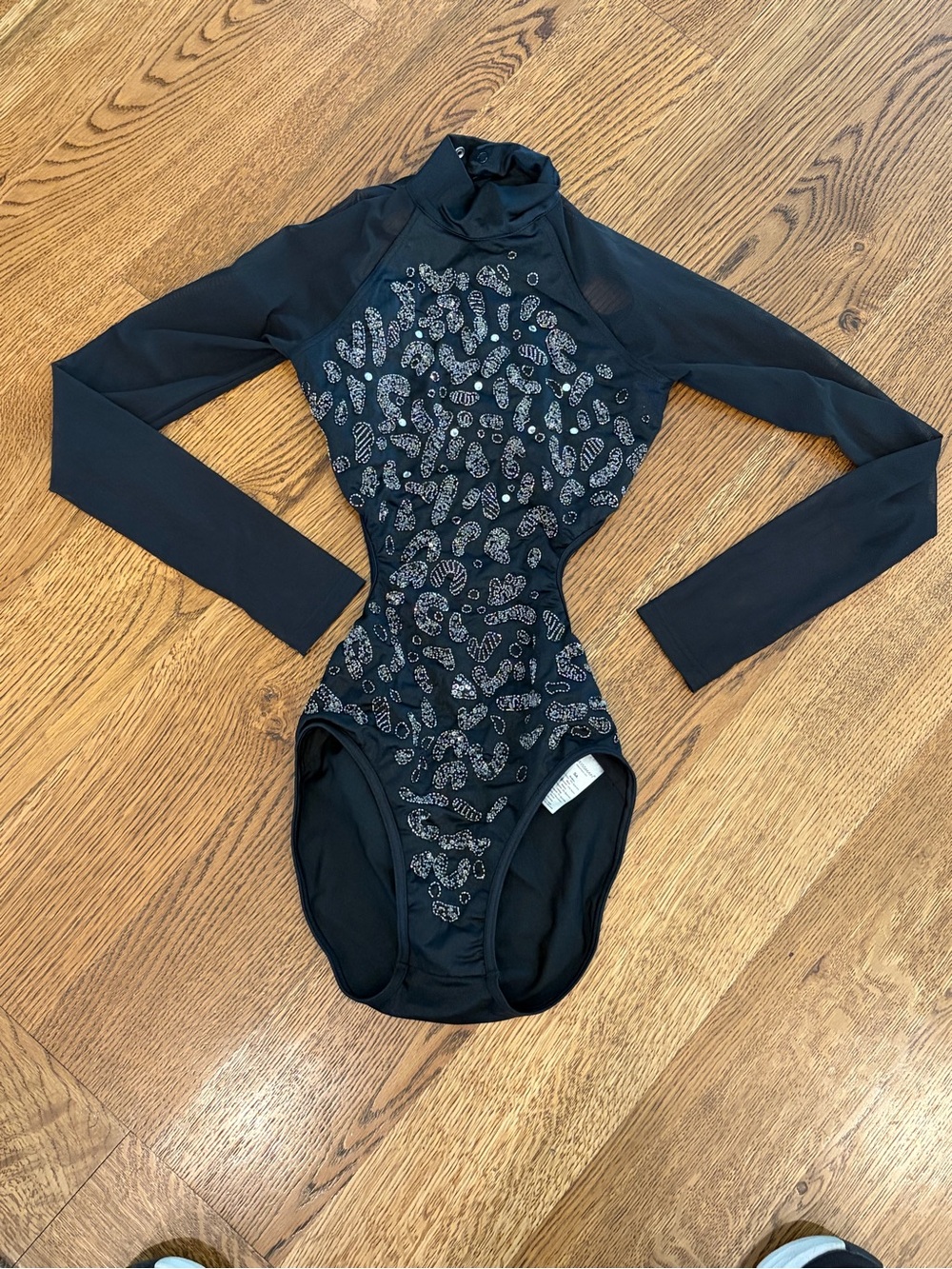 Weissman Black Long-Sleeve One-Piece with Silver beading